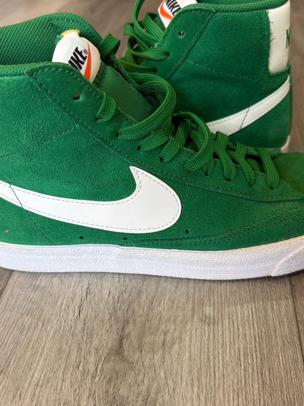 Nike Kids High-Top Suede Sneakers in Green and White